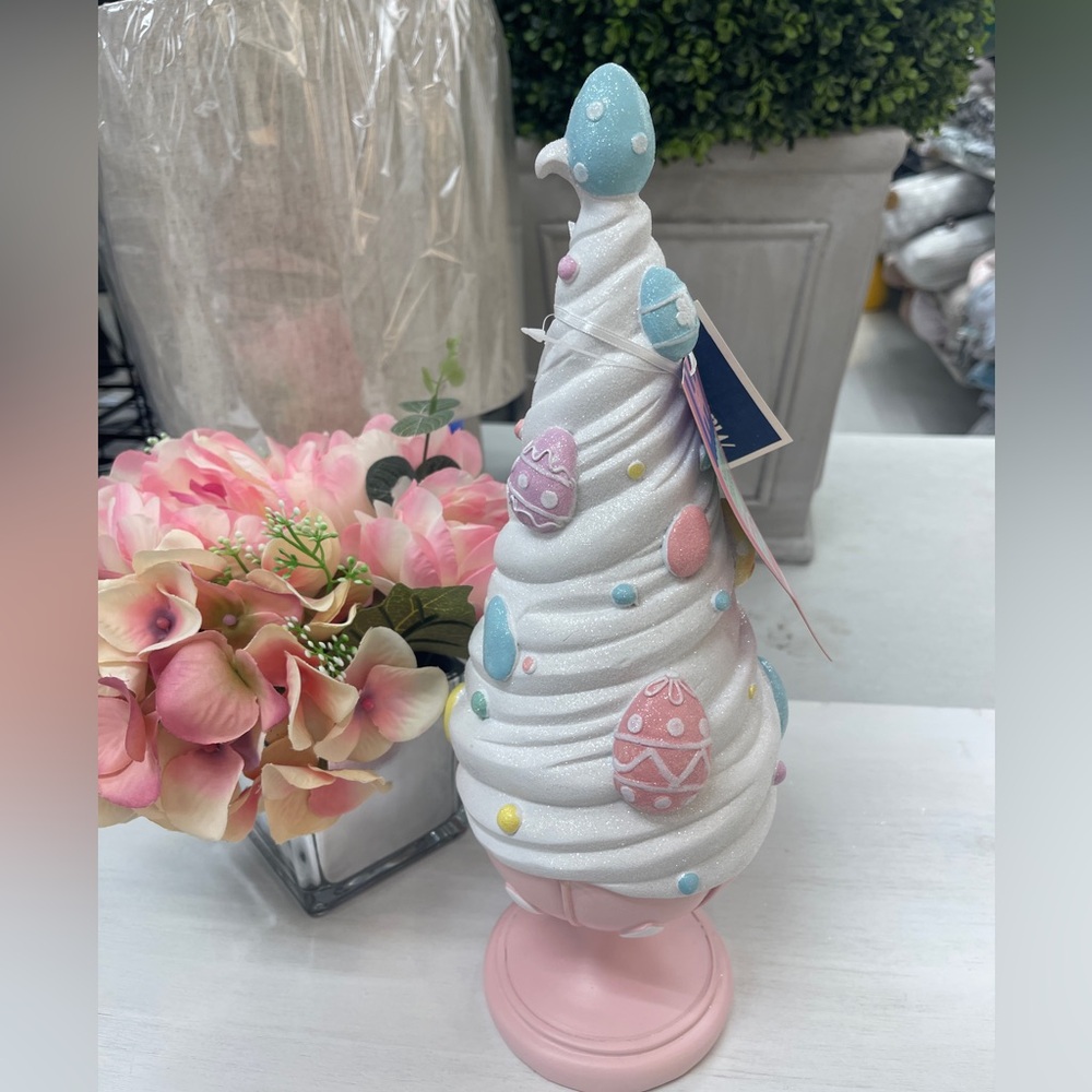 Pastel Pink Bow Easter Egg Whipped Cream Tree on pedestal  NWT Glitter